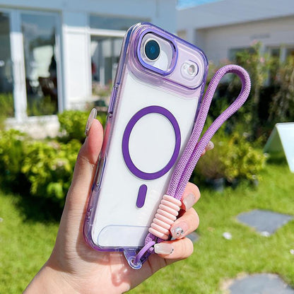 For iPhone Air MagSafe Magnetic Clear Phone Case with Wrist Strap(Purple) - iPhone Air Cases by buy2fix | Online Shopping UK | buy2fix
