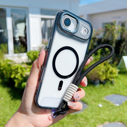 For iPhone Air MagSafe Magnetic Clear Phone Case with Wrist Strap(Black) - iPhone Air Cases by buy2fix | Online Shopping UK | buy2fix