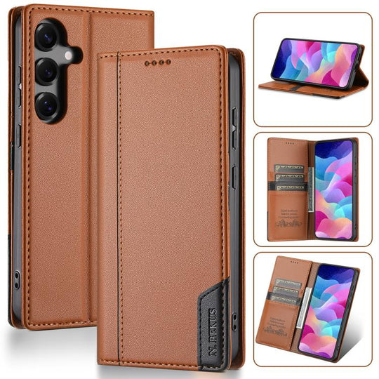 For Samsung Galaxy S25+ 5G N.BEKUS P3 RFID Stitching Magnetic Flip Leather Phone Case(Brown)