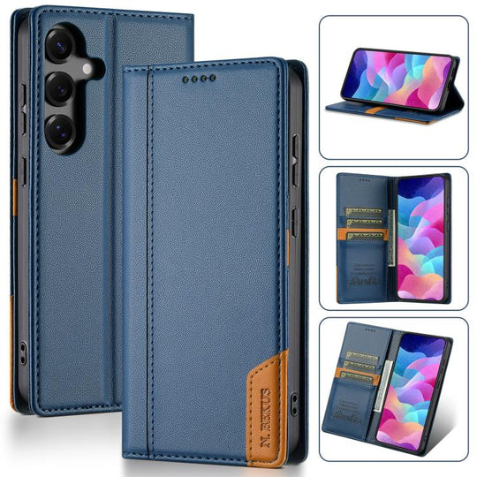For Samsung Galaxy S25 5G N.BEKUS P3 RFID Stitching Magnetic Flip Leather Phone Case(Blue)