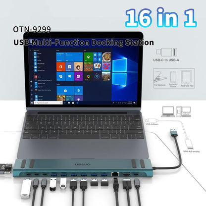 Onten OTN-9299 16 in 1 USB Multi-function Docking Station(Pine Green) - USB 3.0 HUB by Onten | Online Shopping UK | buy2fix