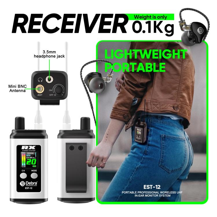 DEBRA EST-12 Portable Stereo Wireless Monitor System Transmitter & Receiver(White) - Microphone by DEBRA | Online Shopping UK | buy2fix