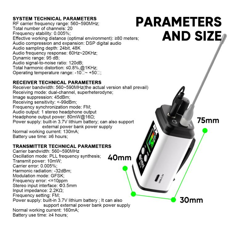 DEBRA EST-12 Portable Stereo Wireless Monitor System Transmitter & Receiver(White) - Microphone by DEBRA | Online Shopping UK | buy2fix