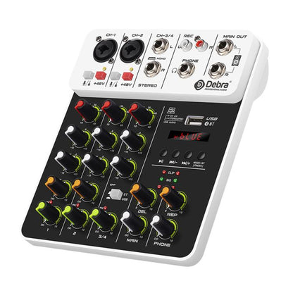 DEBRA V4 4-Channels Audio Mixer with Reverb Sound Card for Live Streaming(UK Plug) - Live Sound Effects Processors by DEBRA | Online Shopping UK | buy2fix