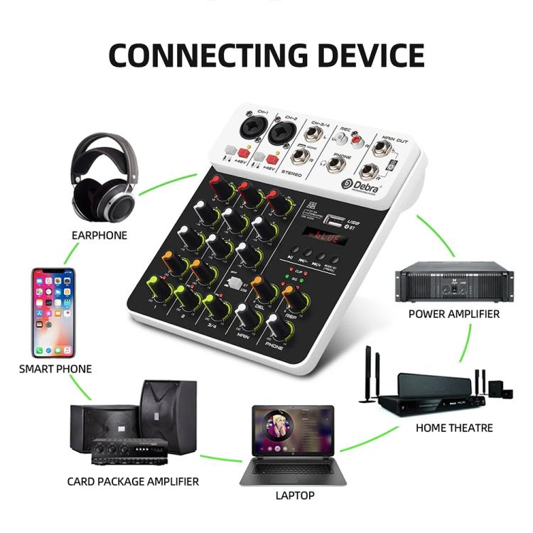 DEBRA V4 4-Channels Audio Mixer with Reverb Sound Card for Live Streaming(US Plug) - Live Sound Effects Processors by DEBRA | Online Shopping UK | buy2fix