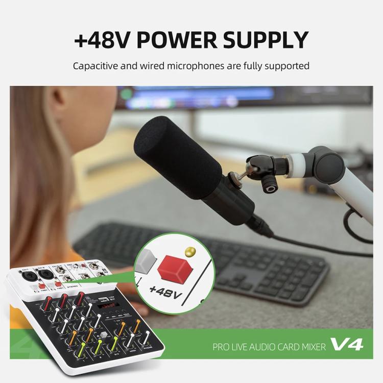 DEBRA V4 4-Channels Audio Mixer with Reverb Sound Card for Live Streaming(UK Plug) - Live Sound Effects Processors by DEBRA | Online Shopping UK | buy2fix