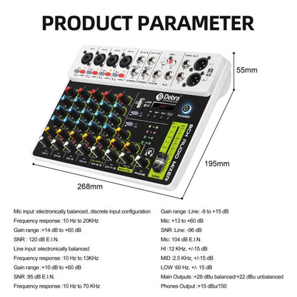 DEBRA V8 8-Channels Audio Mixer Live Recording Reverb(US Plug) - Live Sound Effects Processors by DEBRA | Online Shopping UK | buy2fix