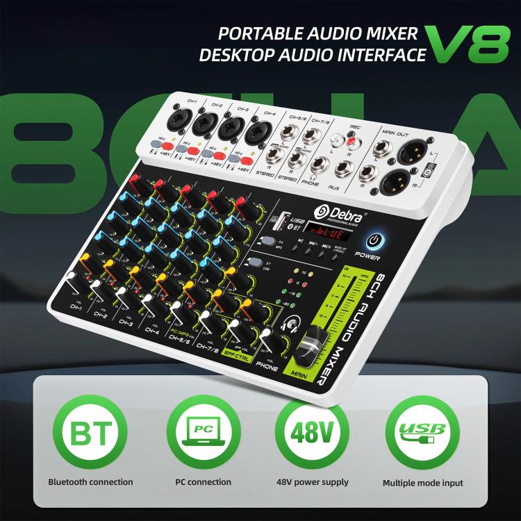 DEBRA V8 8-Channels Audio Mixer Live Recording Reverb(US Plug) - Live Sound Effects Processors by DEBRA | Online Shopping UK | buy2fix