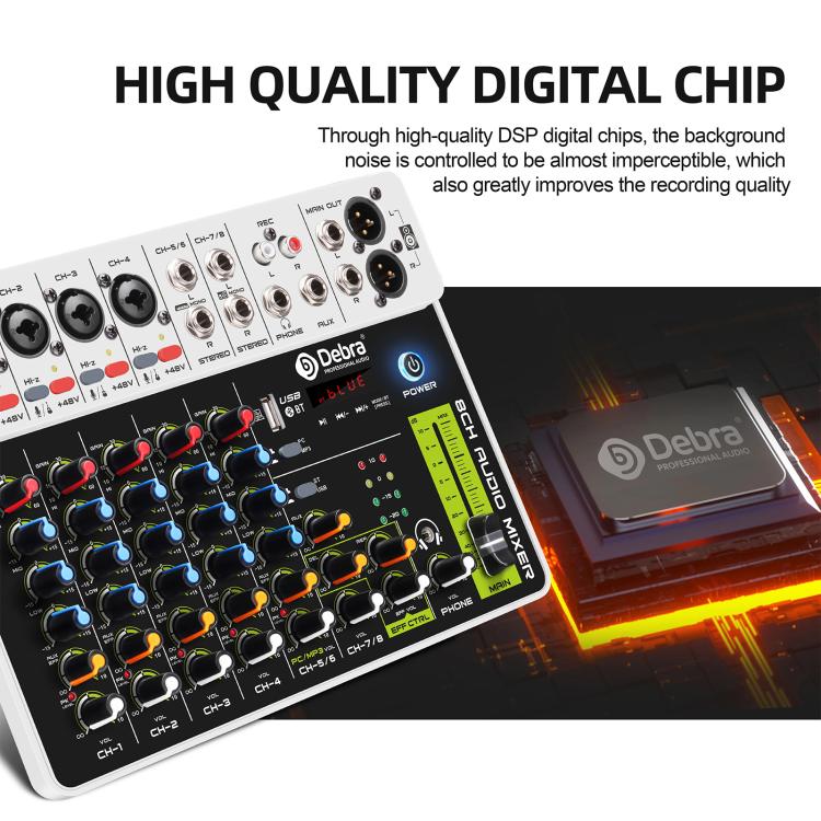 DEBRA V8 8-Channels Audio Mixer Live Recording Reverb(US Plug) - Live Sound Effects Processors by DEBRA | Online Shopping UK | buy2fix