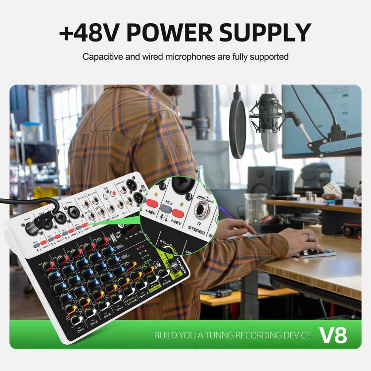 DEBRA V8 8-Channels Audio Mixer Live Recording Reverb(US Plug) - Live Sound Effects Processors by DEBRA | Online Shopping UK | buy2fix