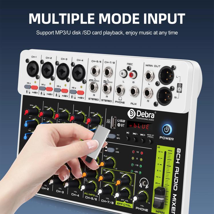 DEBRA V8 8-Channels Audio Mixer Live Recording Reverb(UK Plug) - Live Sound Effects Processors by DEBRA | Online Shopping UK | buy2fix