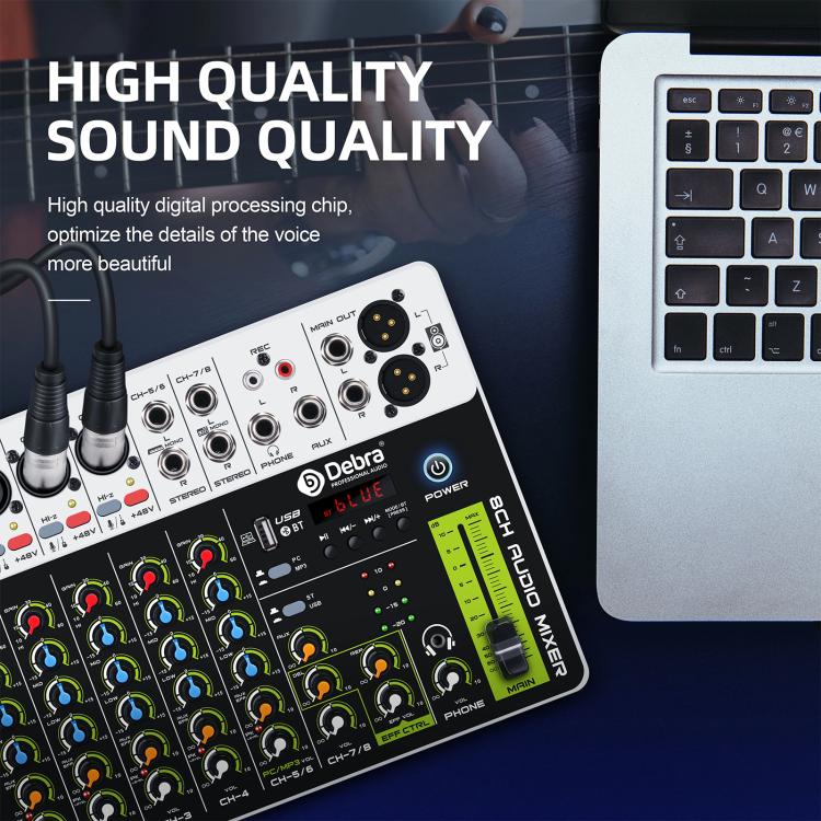 DEBRA V8 8-Channels Audio Mixer Live Recording Reverb(EU Plug) - Live Sound Effects Processors by DEBRA | Online Shopping UK | buy2fix