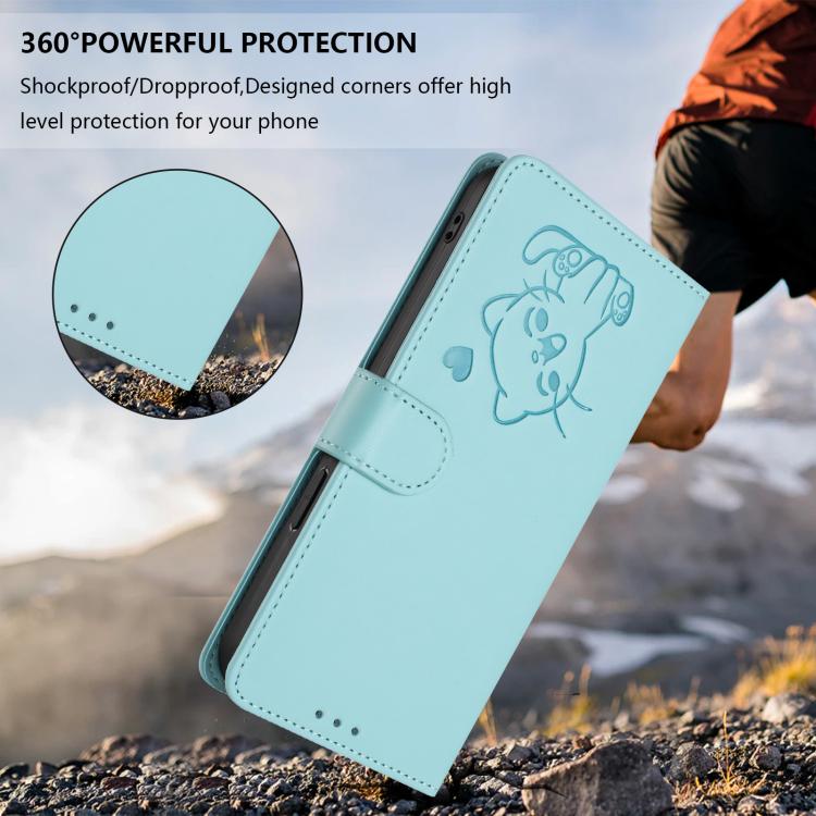 For iPhone Air Embossed Heart Cat Leather Phone Case with Hand Strap(Mint Green) - iPhone Air Cases by buy2fix | Online Shopping UK | buy2fix