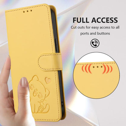 For iPhone Air Embossed Heart Cat Leather Phone Case with Hand Strap(Yellow) - iPhone Air Cases by buy2fix | Online Shopping UK | buy2fix