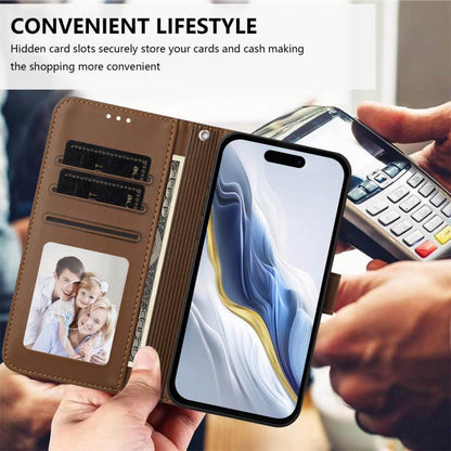 For iPhone Air Embossed Heart Cat Leather Phone Case with Hand Strap(Brown) - iPhone Air Cases by buy2fix | Online Shopping UK | buy2fix