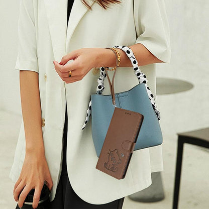 For iPhone Air Embossed Heart Cat Leather Phone Case with Hand Strap(Brown) - iPhone Air Cases by buy2fix | Online Shopping UK | buy2fix