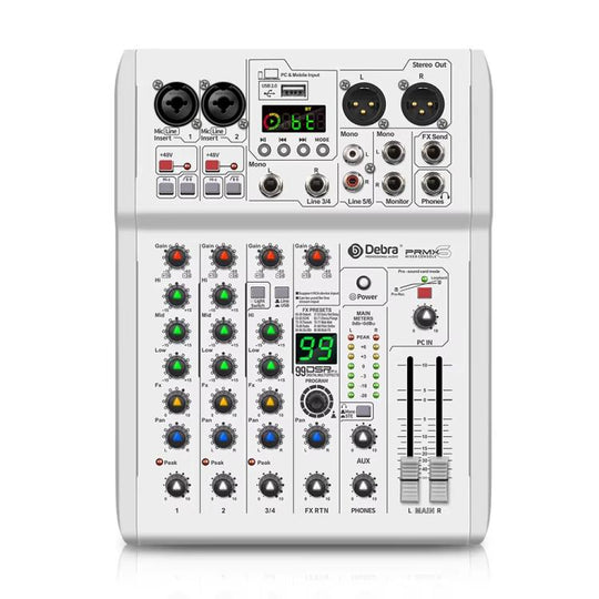 DEBRA PRMX-6 4-Channels Audio Mixer DSP Reverb for Live Recording(US Plug)