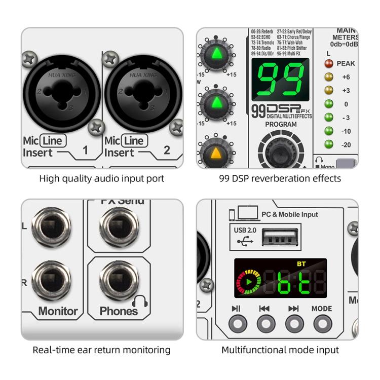 DEBRA PRMX-6 4-Channels Audio Mixer DSP Reverb for Live Recording(UK Plug) - Live Sound Effects Processors by DEBRA | Online Shopping UK | buy2fix