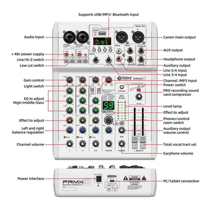 DEBRA PRMX-6 4-Channels Audio Mixer DSP Reverb for Live Recording(US Plug) - Live Sound Effects Processors by DEBRA | Online Shopping UK | buy2fix