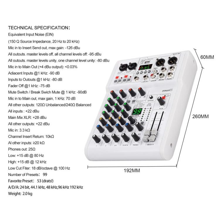 DEBRA PRMX-6 4-Channels Audio Mixer DSP Reverb for Live Recording(EU Plug) - Live Sound Effects Processors by DEBRA | Online Shopping UK | buy2fix