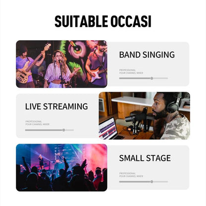 DEBRA M094 4-Channels Audio Mixer Musical Instrument Live Streaming Reverb, Power Plug:UK Plug(Black) - Live Sound Effects Processors by DEBRA | Online Shopping UK | buy2fix