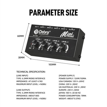 DEBRA M094 4-Channels Audio Mixer Musical Instrument Live Streaming Reverb, Power Plug:AU Plug(White) - Live Sound Effects Processors by DEBRA | Online Shopping UK | buy2fix