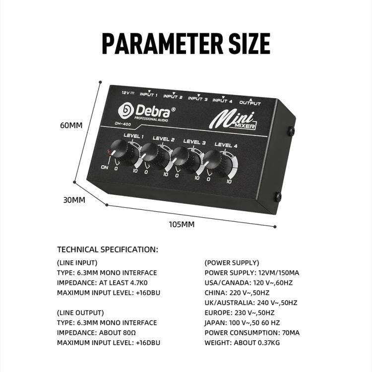 DEBRA M094 4-Channels Audio Mixer Musical Instrument Live Streaming Reverb, Power Plug:UK Plug(White) - Live Sound Effects Processors by DEBRA | Online Shopping UK | buy2fix