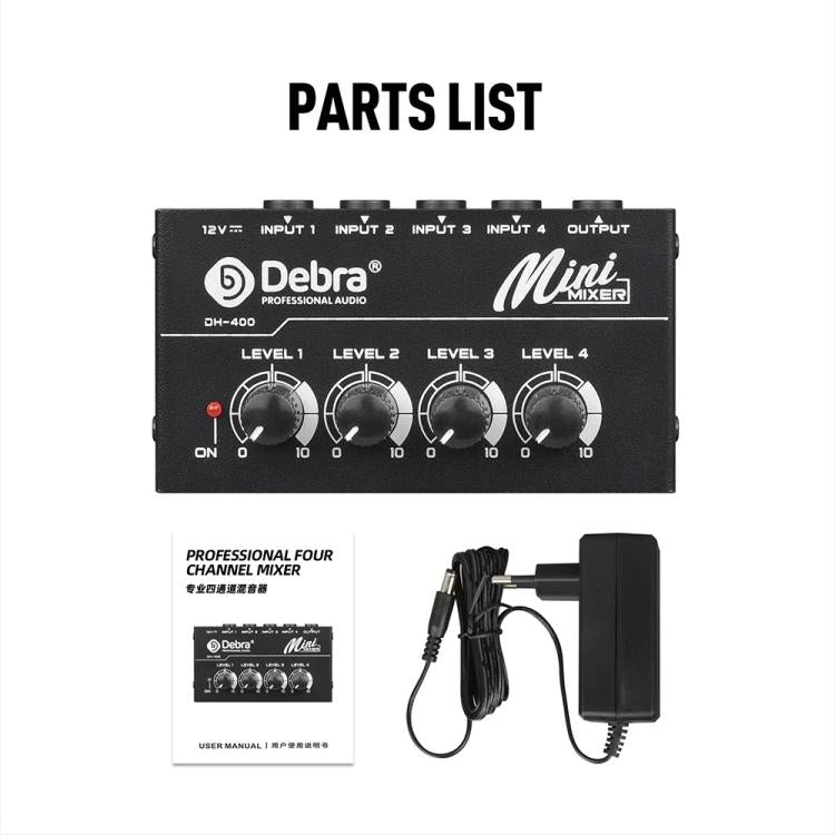 DEBRA M094 4-Channels Audio Mixer Musical Instrument Live Streaming Reverb, Power Plug:US Plug(Black) - Live Sound Effects Processors by DEBRA | Online Shopping UK | buy2fix