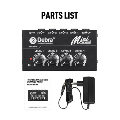 DEBRA M094 4-Channels Audio Mixer Musical Instrument Live Streaming Reverb, Power Plug:US Plug(Black) - Live Sound Effects Processors by DEBRA | Online Shopping UK | buy2fix