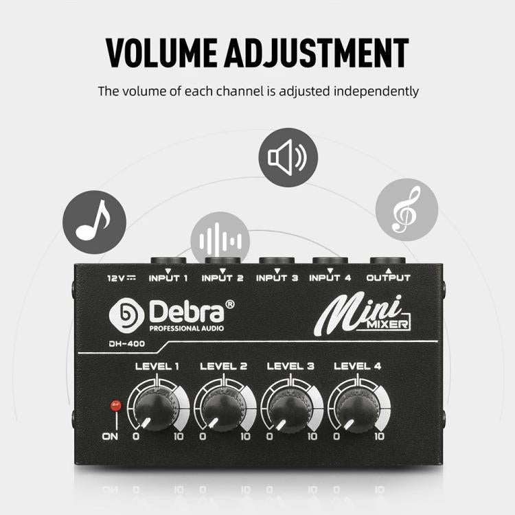 DEBRA M094 4-Channels Audio Mixer Musical Instrument Live Streaming Reverb, Power Plug:EU Plug(Black) - Live Sound Effects Processors by DEBRA | Online Shopping UK | buy2fix