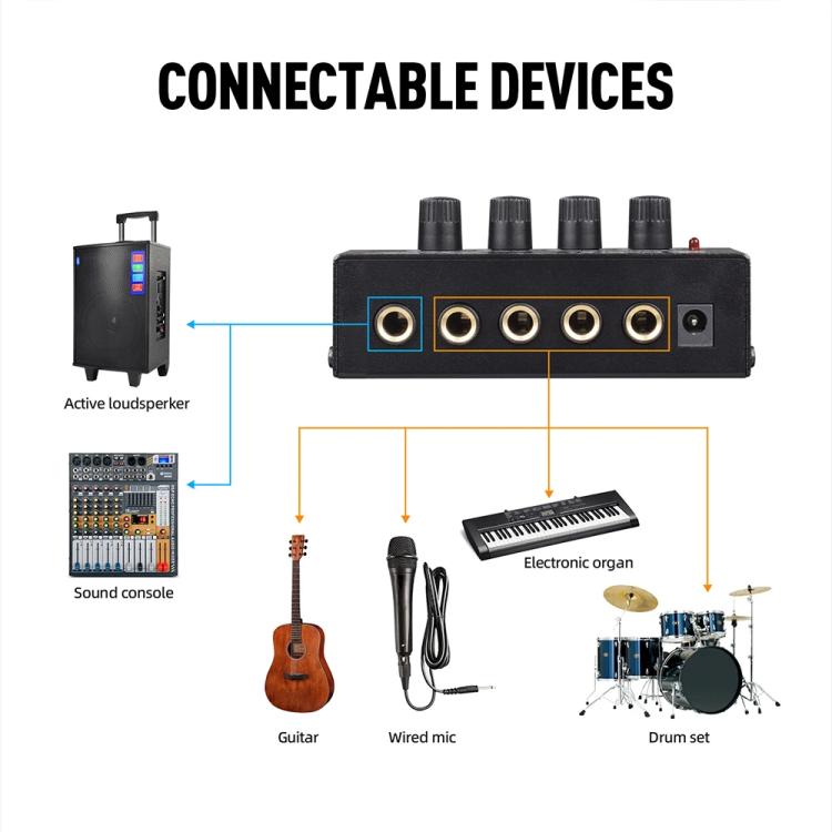 DEBRA M094 4-Channels Audio Mixer Musical Instrument Live Streaming Reverb, Power Plug:UK Plug(White) - Live Sound Effects Processors by DEBRA | Online Shopping UK | buy2fix