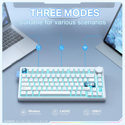 ONIKUMA MT706 81-Keys Hot Swappable Triple Mode Mechanical Keyboard(White) - Wired Keyboard by ONIKUMA | Online Shopping UK | buy2fix