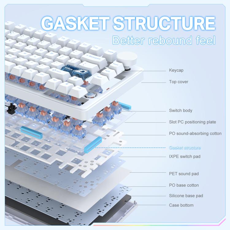 ONIKUMA MT706 81-Keys Hot Swappable Triple Mode Mechanical Keyboard(White) - Wired Keyboard by ONIKUMA | Online Shopping UK | buy2fix