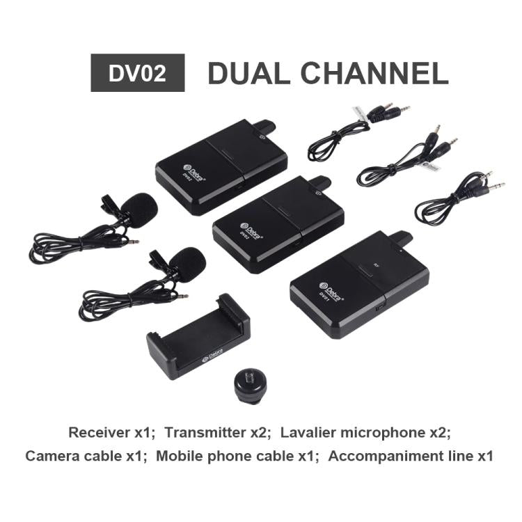 DEBRA DV-02 Wireless Lavalier Microphone TX & 2RX Outdoor Interview Live Broadcast - Microphone by DEBRA | Online Shopping UK | buy2fix