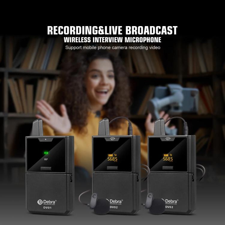 DEBRA DV-02 Wireless Lavalier Microphone TX & 2RX Outdoor Interview Live Broadcast - Microphone by DEBRA | Online Shopping UK | buy2fix