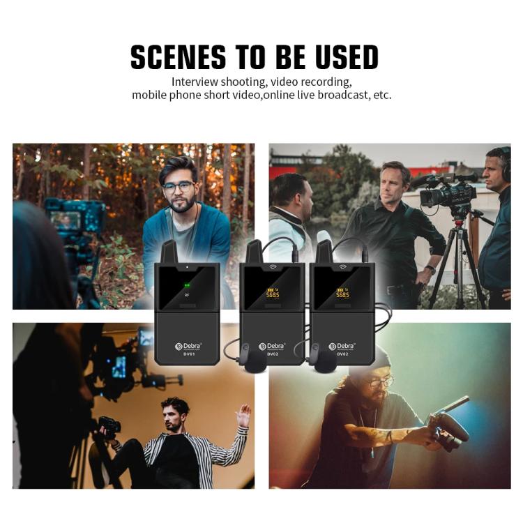 DEBRA DV-02 Wireless Lavalier Microphone TX & 2RX Outdoor Interview Live Broadcast - Microphone by DEBRA | Online Shopping UK | buy2fix