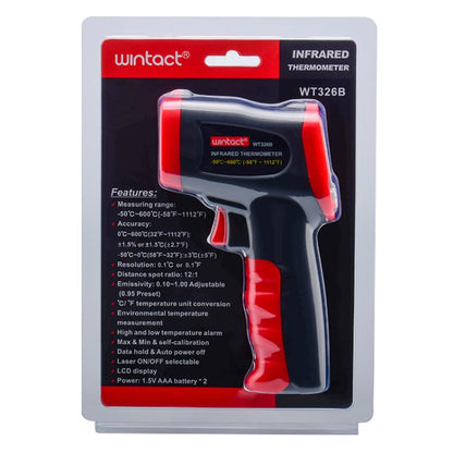 Wintact WT326B Portable Infrared Thermometer, Measuring Range: -50 to 600 Degrees Celsius(Black Red) - Thermostat & Thermometer by Wintact | Online Shopping UK | buy2fix
