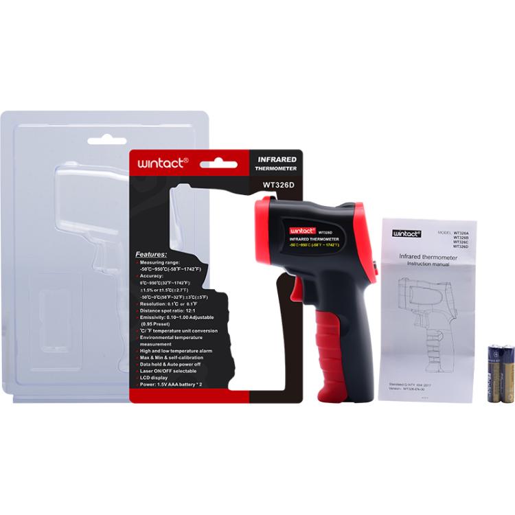 Wintact WT326D Portable Infrared Thermometer, Measuring Range: -50 to 950 Degrees Celsius(Black Red) - Thermostat & Thermometer by Wintact | Online Shopping UK | buy2fix