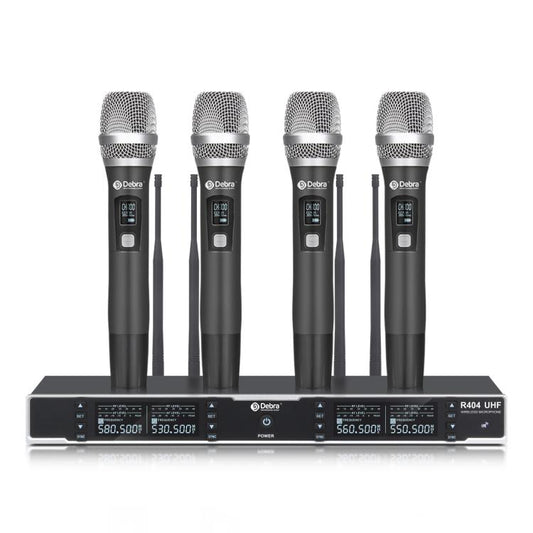 DEBRA R404 UHF Wireless Microphone 4-in-1 Professional Stage Performance Conference Handheld Mic(UK Plug) - Microphone by DEBRA | Online Shopping UK | buy2fix