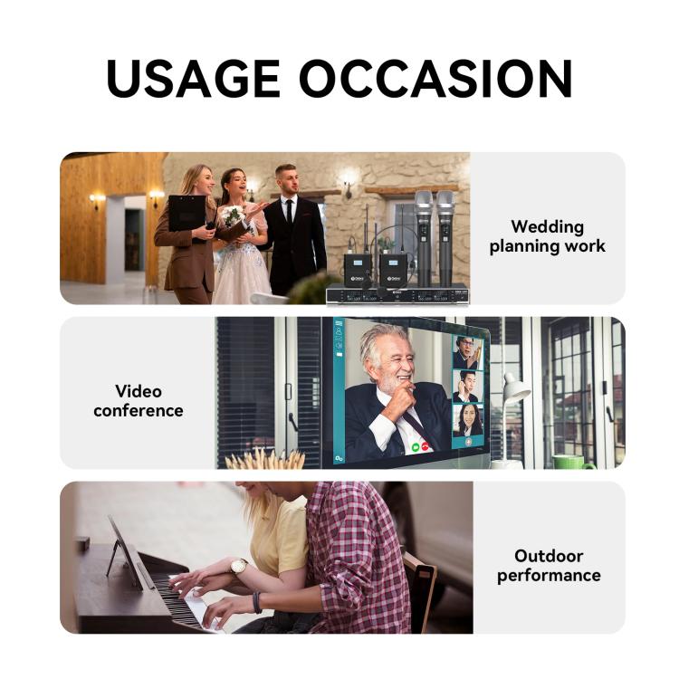 DEBRA R404 UHF Wireless Microphone 4-in-1 Professional Stage Performance Conference Handheld Mic(UK Plug) - Microphone by DEBRA | Online Shopping UK | buy2fix