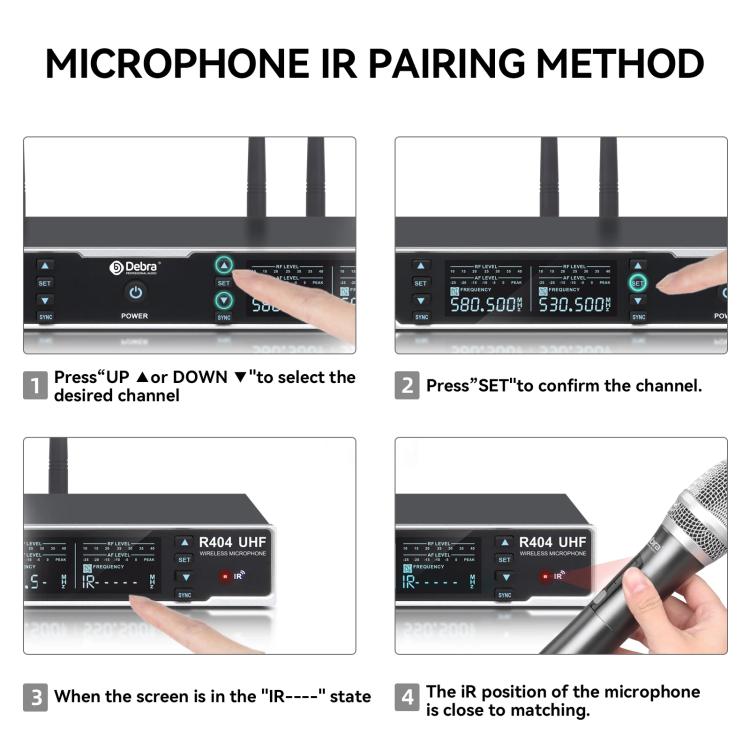 DEBRA R404 UHF Wireless Microphone 4-in-1 Professional Stage Performance Conference Handheld Mic(EU Plug) - Microphone by DEBRA | Online Shopping UK | buy2fix