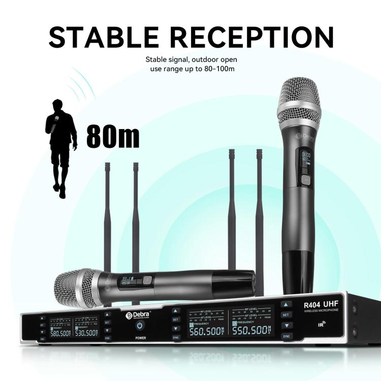 DEBRA R404 UHF Wireless Microphone 4-in-1 Professional Stage Performance Conference Handheld Mic(US Plug) - Microphone by DEBRA | Online Shopping UK | buy2fix
