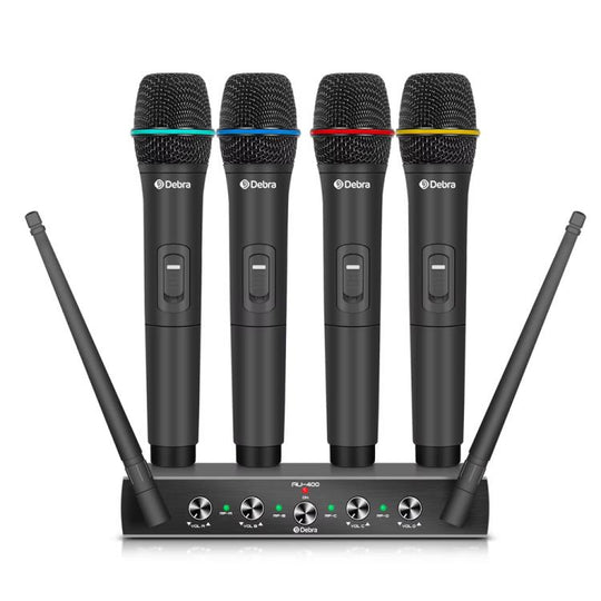DEBRA AU-400 UHF Wireless Microphone System 4-in-1 for Performance Conference KTV, Model:4 Handheld Mic(US Plug)