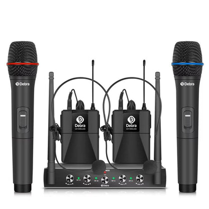 DEBRA AU-400 UHF Wireless Microphone System 4-in-1 for Performance Conference KTV, Model:2 Handheld +2 Bodypack(US Plug) - Microphone by DEBRA | Online Shopping UK | buy2fix