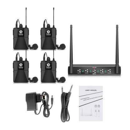 DEBRA AU-400 UHF Wireless Microphone System 4-in-1 for Performance Conference KTV, Model:4 Bodypack Mic(US Plug) - Microphone by DEBRA | Online Shopping UK | buy2fix