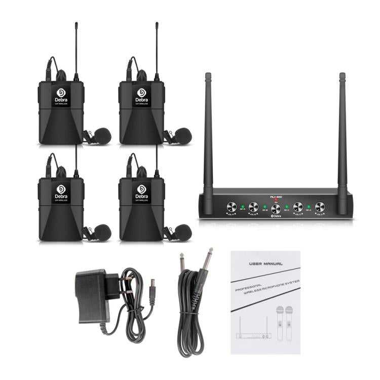 DEBRA AU-400 UHF Wireless Microphone System 4-in-1 for Performance Conference KTV, Model:4 Bodypack Mic(EU Plug) - Microphone by DEBRA | Online Shopping UK | buy2fix