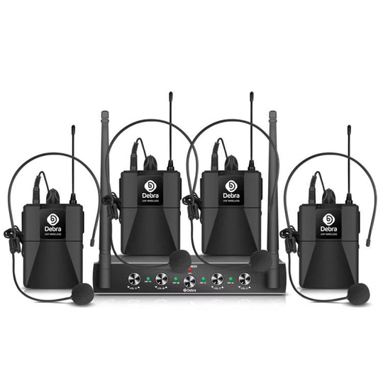DEBRA AU-400 UHF Wireless Microphone System 4-in-1 for Performance Conference KTV, Model:4 Bodypack Mic(AU Plug)