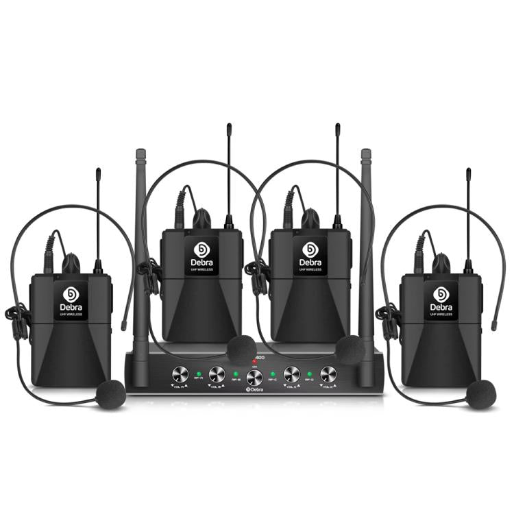 DEBRA AU-400 UHF Wireless Microphone System 4-in-1 for Performance Conference KTV, Model:4 Bodypack Mic(UK Plug) - Microphone by DEBRA | Online Shopping UK | buy2fix