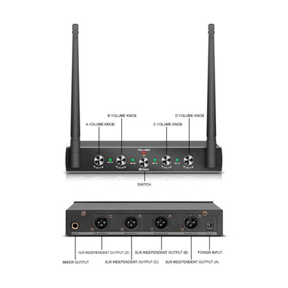 DEBRA AU-400 UHF Wireless Microphone System 4-in-1 for Performance Conference KTV, Model:2 Handheld +2 Bodypack(EU Plug) - Microphone by DEBRA | Online Shopping UK | buy2fix