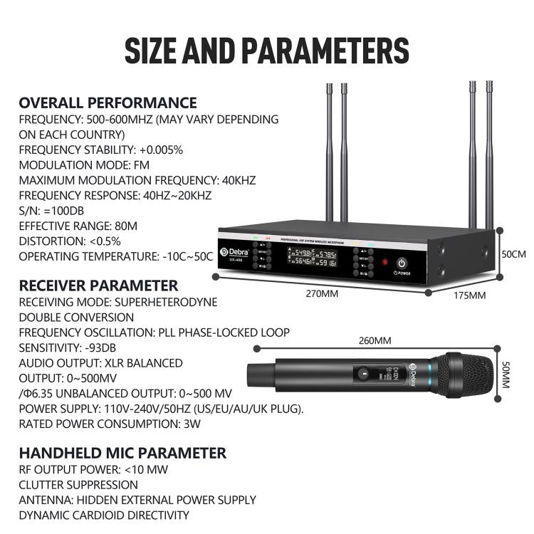 DEBRA UX-400 UHF Wireless Rechargeable Microphone System 4-in-1(UK Plug) - Microphone by DEBRA | Online Shopping UK | buy2fix